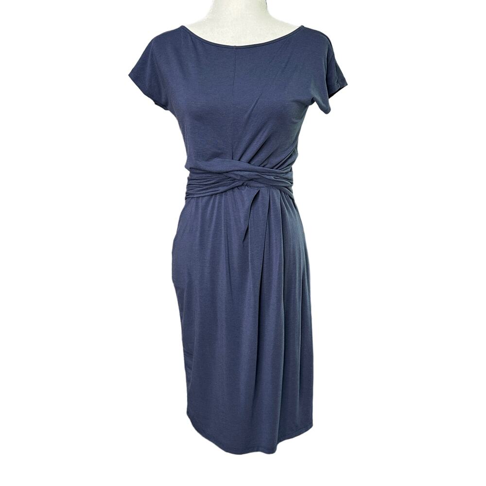MAXMARA Womens Small Navy Blue Twist Front Short Sleeve Weekend Faux Wrap Dress